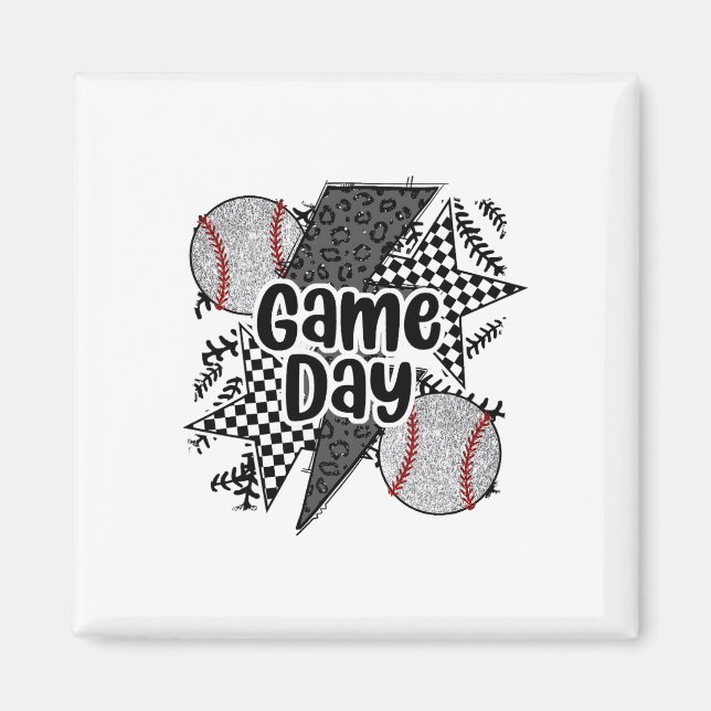Retro Sell Game Day Checkered Leopard Sell Mama Mo Magnet (Front)