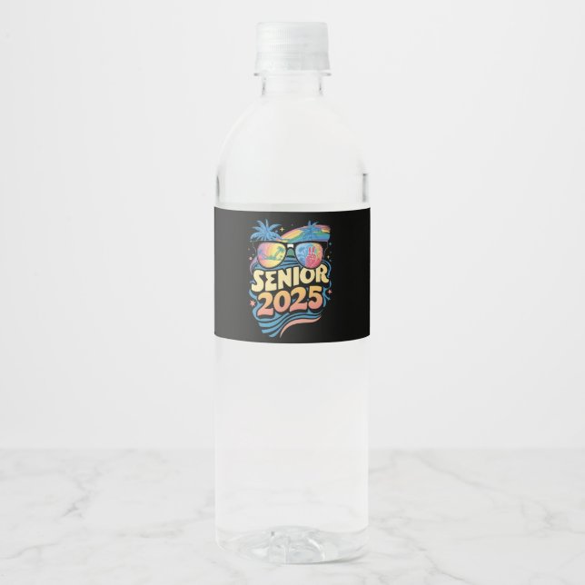 Retro Senior 2025 Class Of 2025 Graduation Water Bottle Label (Front)