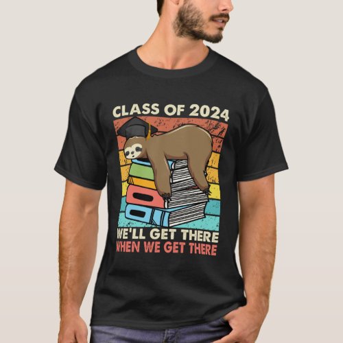Retro Senior Class Of 2024 Sloth Cap Graduation Sh T-Shirt