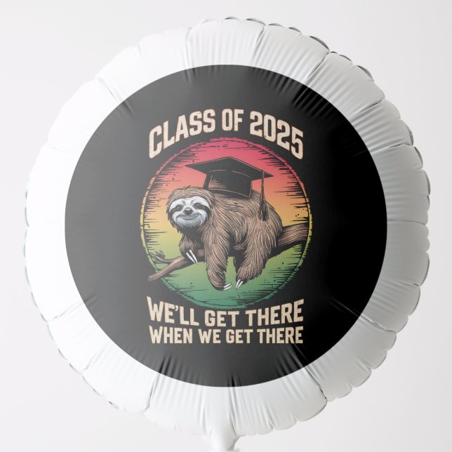 Retro Senior Class Of 2025 Sloth Cap Graduation Balloon (Front)