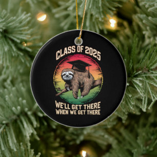 Retro Senior Class Of 2025 Sloth Cap Graduation Ceramic Ornament