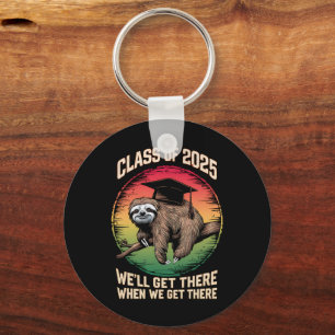 Retro Senior Class Of 2025 Sloth Cap Graduation Keychain
