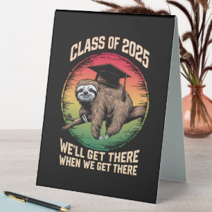 Retro Senior Class Of 2025 Sloth Cap Graduation Table Tent