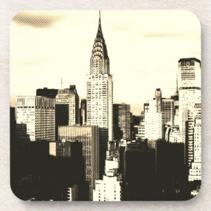 Retro Sepia Pop Art Comic Dot New York City Beverage Coaster