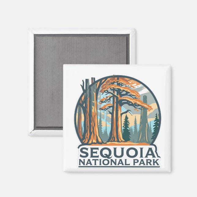 retro Sequoia National Park Giant Sequoia Trees Magnet (Front/Back)