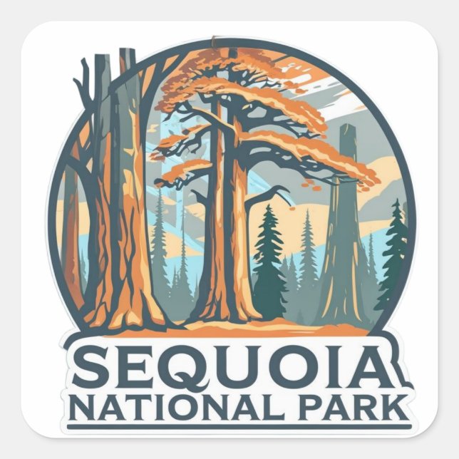 retro Sequoia National Park Giant Sequoia Trees Square Sticker (Front)