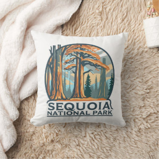 retro Sequoia National Park Giant Sequoia Trees Throw Pillow