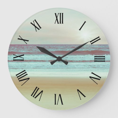 Retro Serene Beach Artwork  Wall Clock