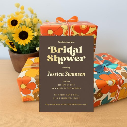 Retro Serif Bridal Shower Gold Foil Invitation