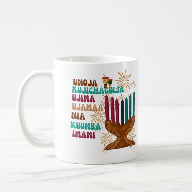 Retro seven principles of Kwanzaa  Coffee Mug (Left)