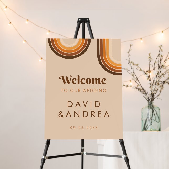 Retro Seventies Brown Rainbow Cream Beige Wedding Foam Board (In Situ (Stand))