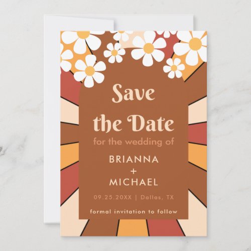 Retro Seventies Daisy  Terracotta Arch Groovy Save The Date