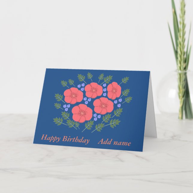 Retro Seventies floral Birthday add name front Card (Front)