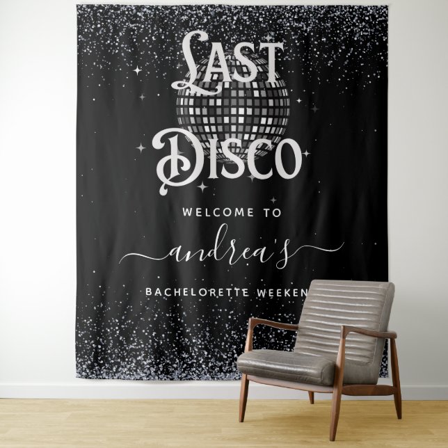 Retro Seventies Last Disco Bachelorette Welcome Tapestry (In Situ)