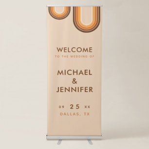 Retro Seventies Rainbow Beige Cream 70s Wedding Retractable Banner