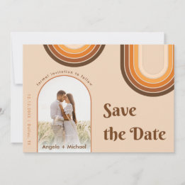 Retro Seventies Rainbow Boho Arch Photo Beige 70s Save The Date