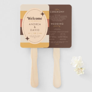 Retro Seventies Sparkle Geometric Wedding Program  Hand Fan