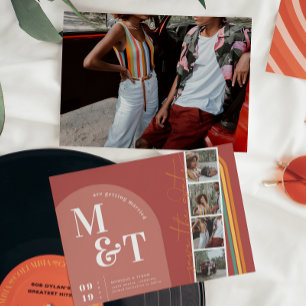 Retro Seventies Stripes Arch Film Strip Photo Save The Date