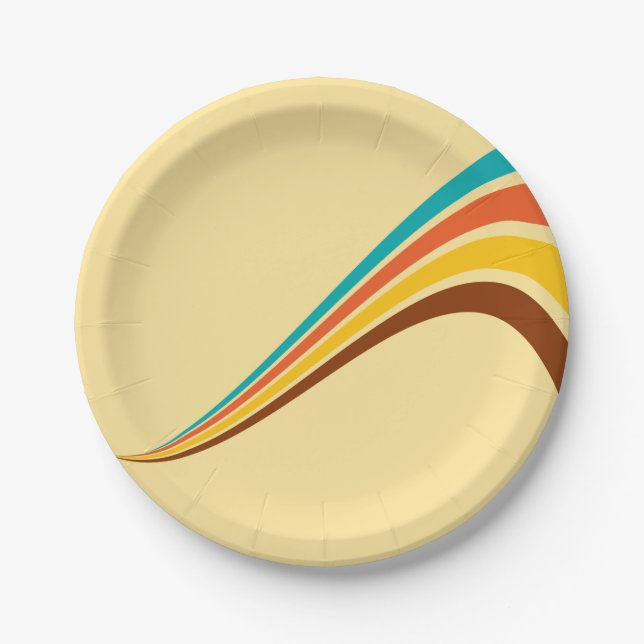 Retro Seventies Stripes On Cream Paper Plates (Front)