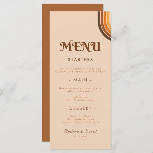 Retro Seventies Typography Rainbow Wedding Cream M Menu