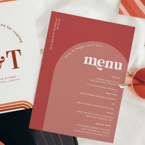 Retro Seventies Typography  Wedding Menu