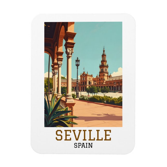 Retro Seville Spain Andalusia Architecture Magnet (Vertical)