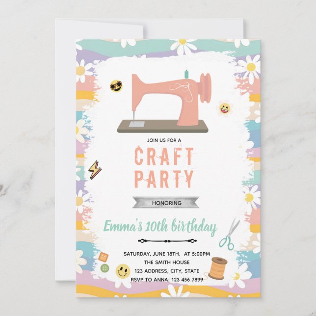 Retro sewing birthday Invitation (Front)