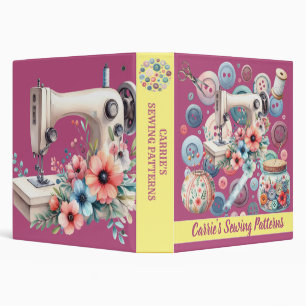 Retro Sewing Seamstress Craft Personalized 3 Ring Binder