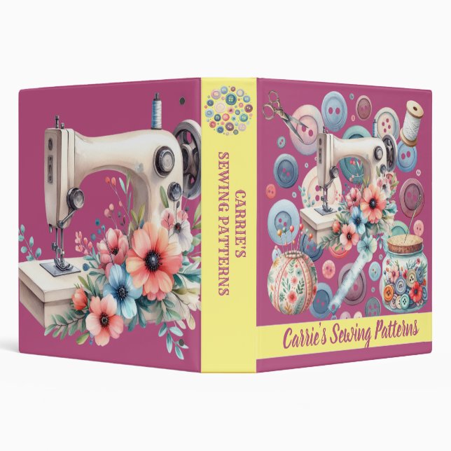 Retro Sewing Seamstress Craft Personalized  3 Ring Binder (Background)