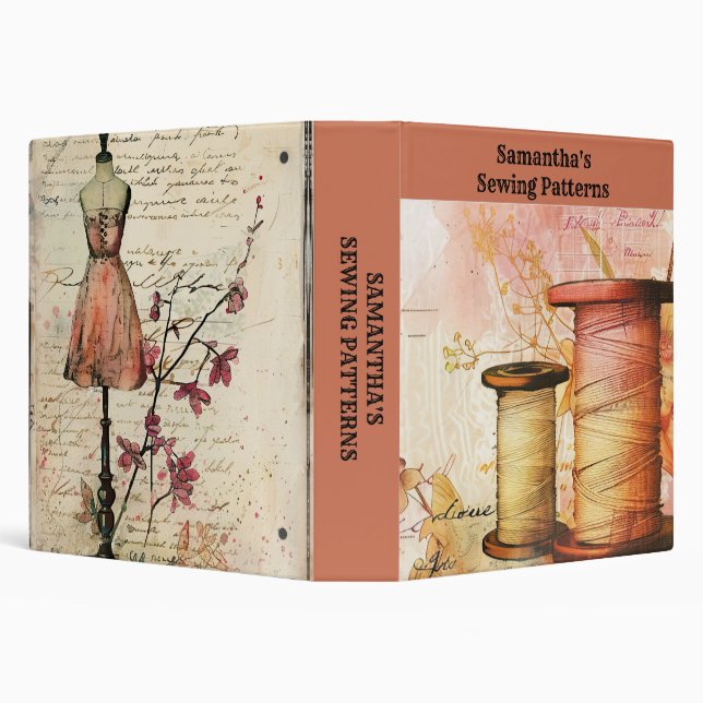 Retro Sewing Seamstress Craft Personalized  3 Ring Binder (Background)