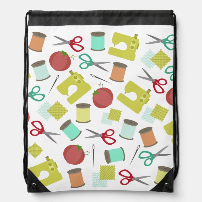 Retro Sewing Theme Pattern Drawstring Backpack (Front)