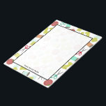 Retro Sewing Themed Notepad<br><div class="desc">A notepad featuring a sewing themed design consisting of a sewing machine, spools of thread, a pin cushion, scissors, fabric swatches, and sewing needles. Design has a retro red, yellow, orange, blue, and turquoise color scheme.</div>