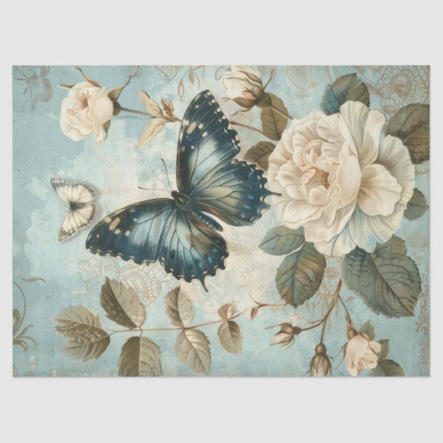 Retro shabby chic butterfly & roses tissue paper (Front)