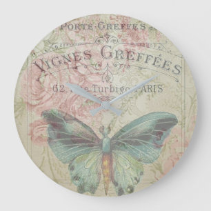 retro,shabby chic,vintage,country rustic,florals,b large clock