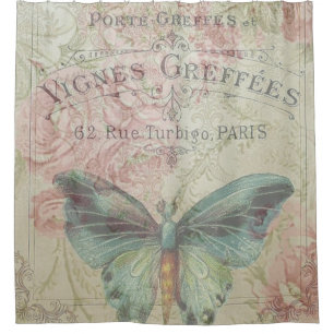 retro,shabby chic,vintage,country rustic,florals,b shower curtain