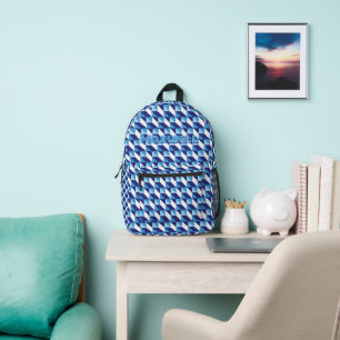 Retro Shades of Blue Geometric Abstract Pattern Printed Backpack