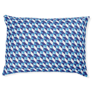 Retro Shades of Blue Geometric Triangle Abstract Pet Bed