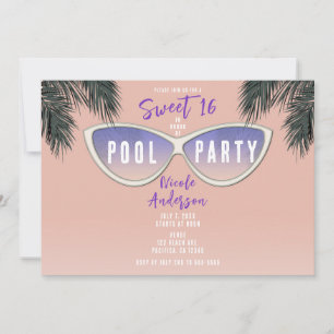 Retro Shades Sunglasses Sweet 16 Pool Party Invitation