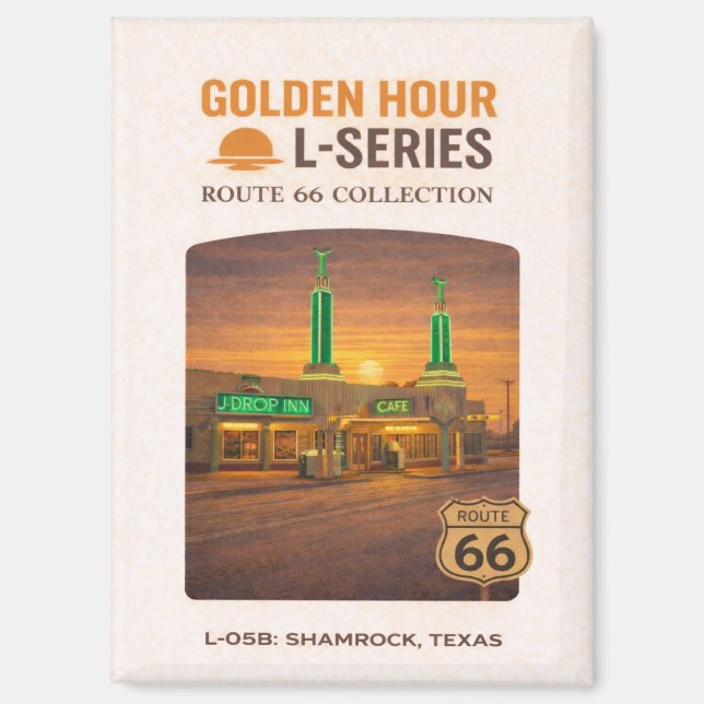 Retro Shamrock Texas Route 66 Landmark Art Magnet (Front)