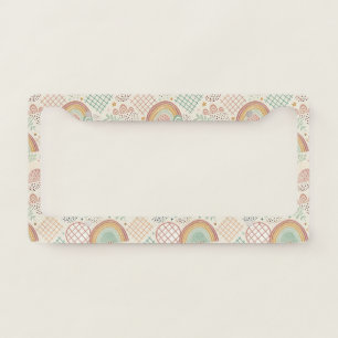 Retro Shapes and Dotted Textures in Earthy Pastel  License Plate Frame