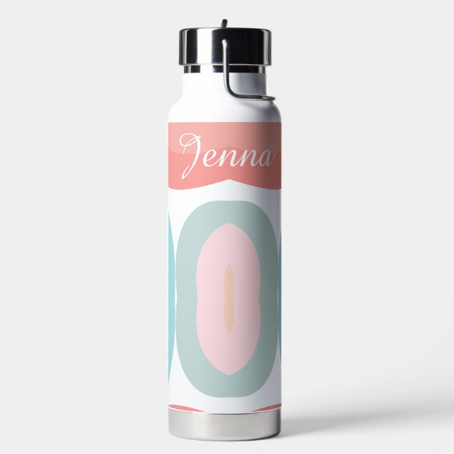 Retro shapes- pastel rainbow script name water bottle (Left)