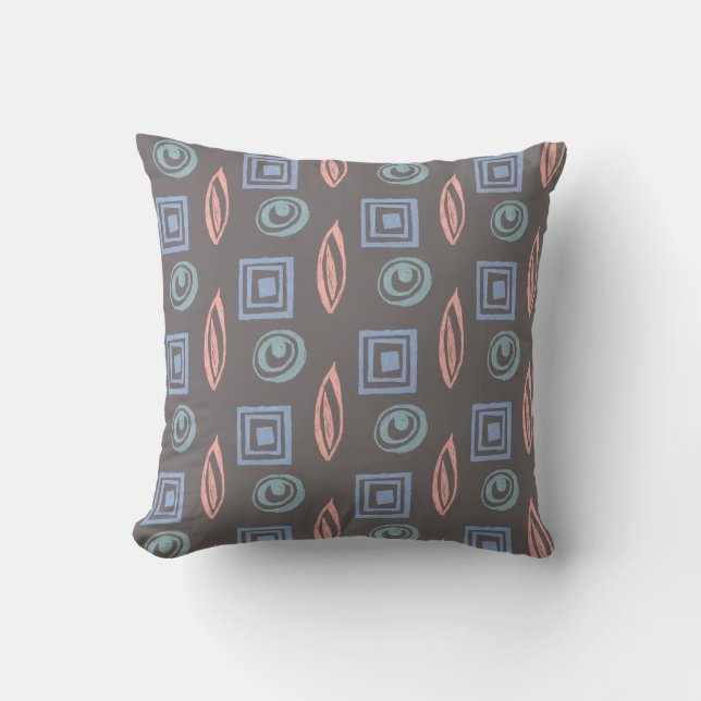 Retro Shapes Pattern Gray Blue Rose Gold Throw Pillow (Front)
