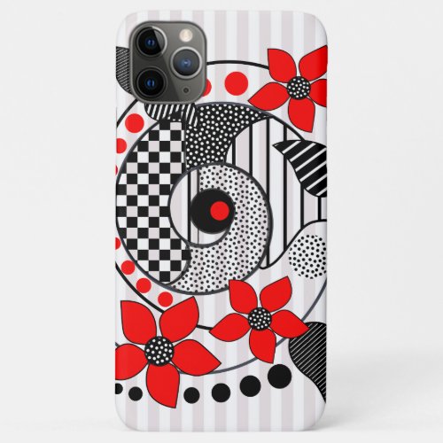 Retro shapes patterns  red flowers iPhone 11 pro max case
