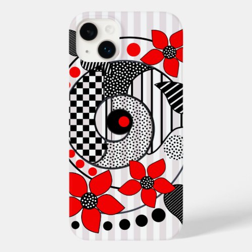 Retro shapes patterns  red flowers Case_Mate iPhone 14 plus case