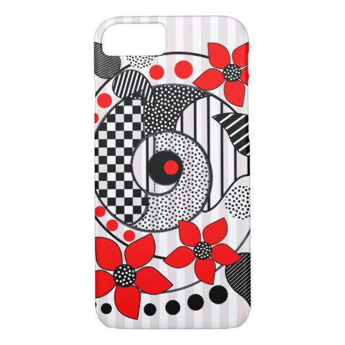 Retro shapes patterns  red flowers iPhone 87 case