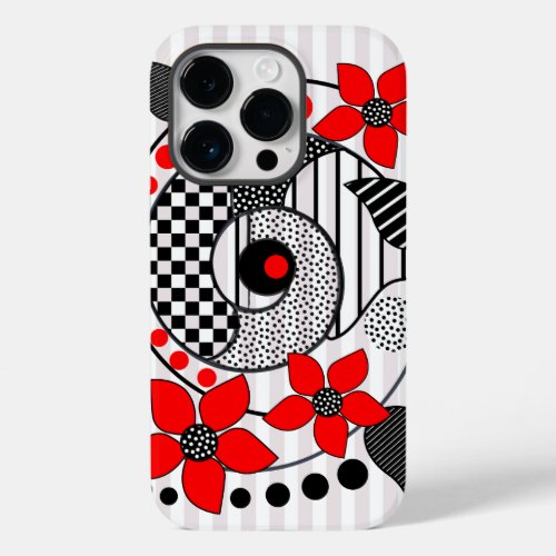 Retro shapes patterns  red flowers Case_Mate iPhone 14 pro case