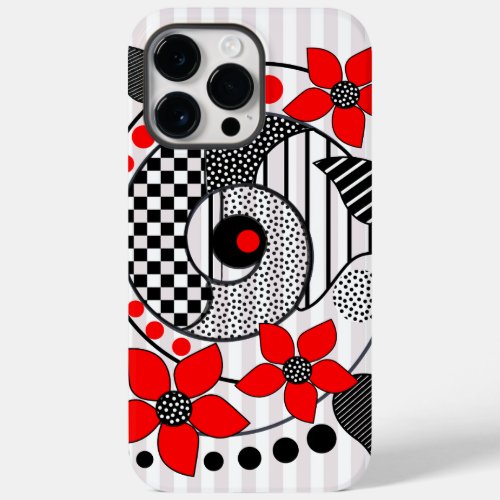Retro shapes patterns  red flowers Case_Mate iPhone 14 pro max case
