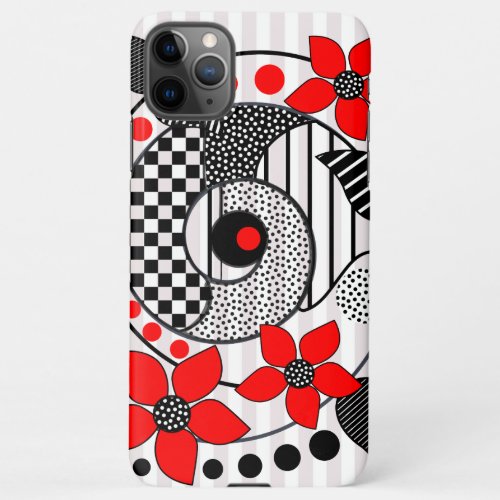Retro shapes patterns  red flowers iPhone 11Pro max case