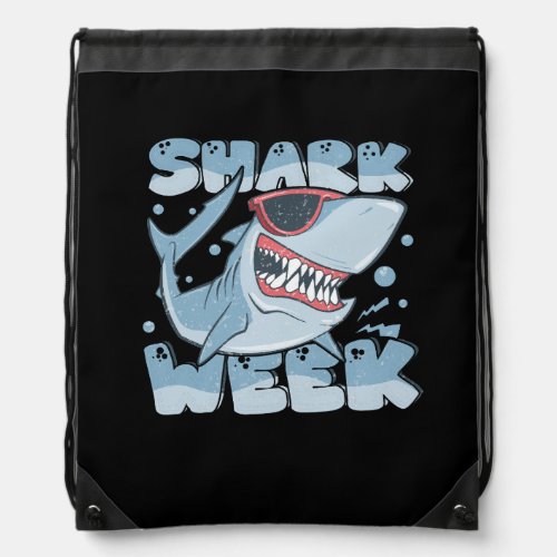 Retro Shark Ocean Biologist Animal Lover Shark Fin Drawstring Bag