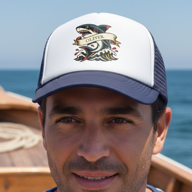 Retro Shark Tattoo Nautical Trucker Hat (Creator Uploaded)